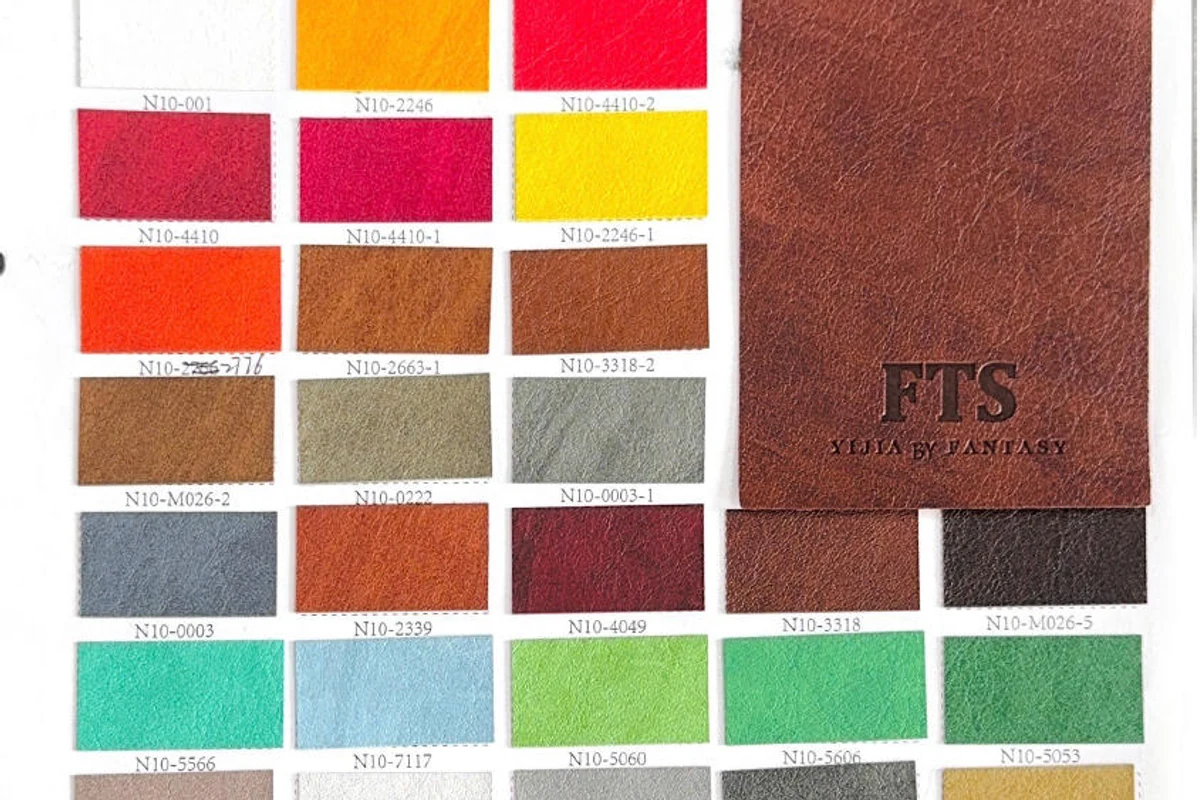 Close-up of label material swatches in contrasting colors.