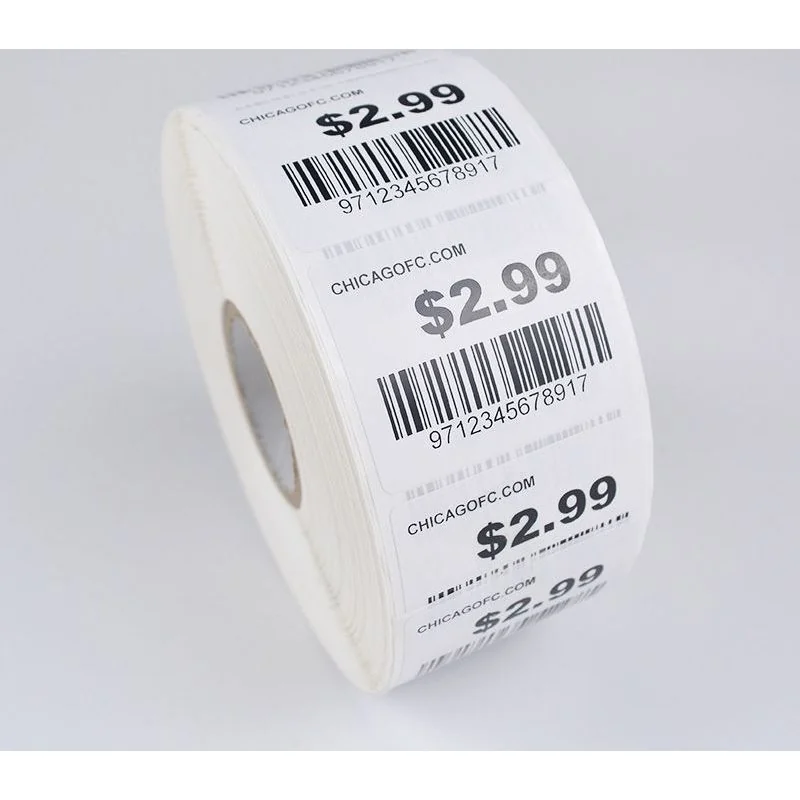 White barcode labels showing a price of $2.99 on a roll.