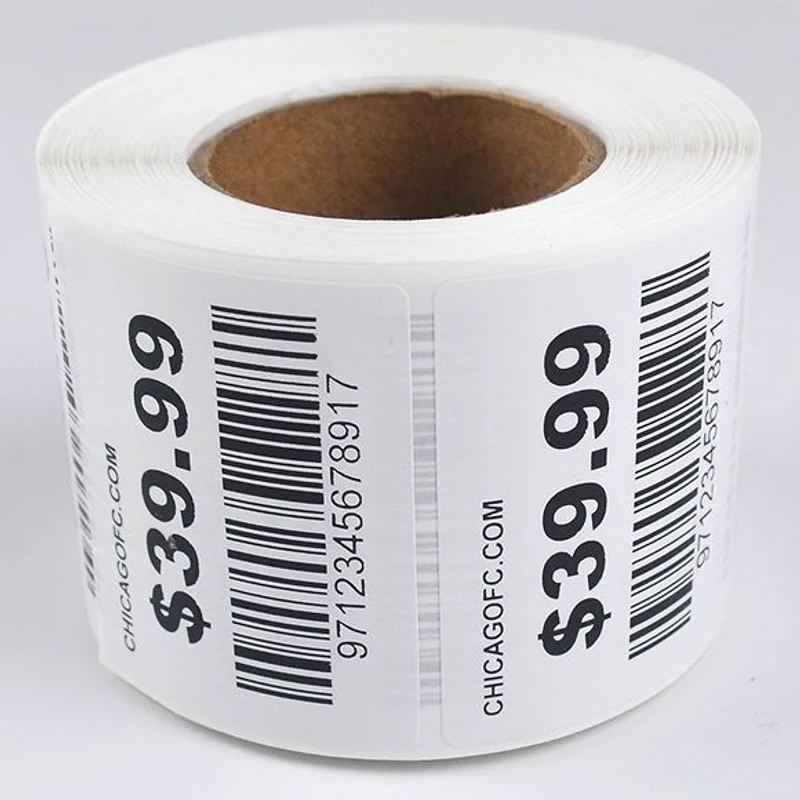 A close view of repeated black barcodes on white labels.