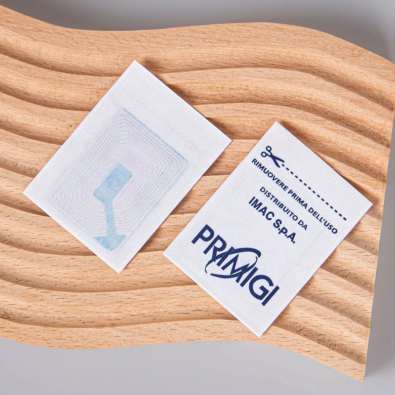 RFID label samples showing the printed face and antenna component.