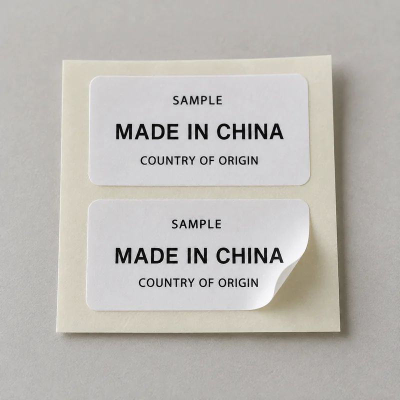 Design example of a country-of-origin garment sticker.