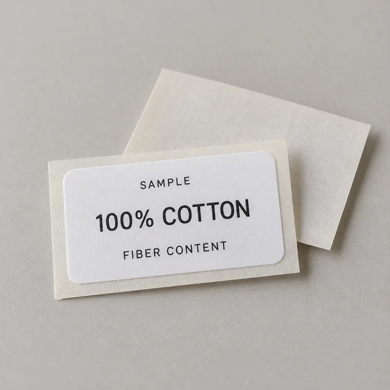 Design example of a fiber-content sticker marked 100% cotton.