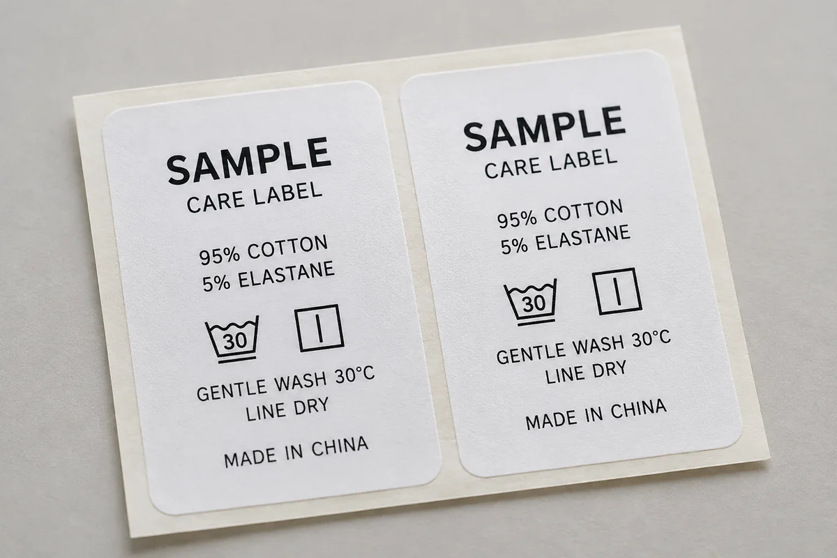 Design example of a clearly arranged garment-care sticker.