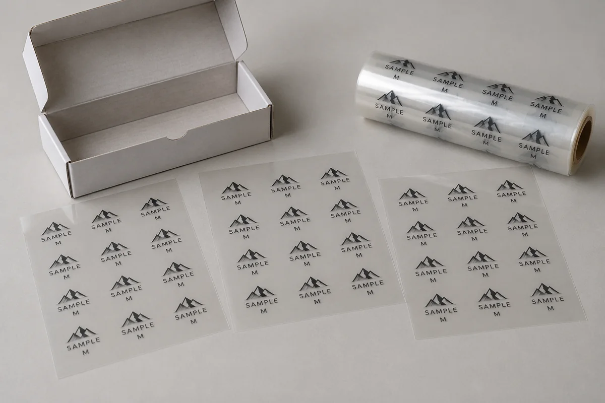 Design example of heat transfers on carrier sheets with inner packing.
