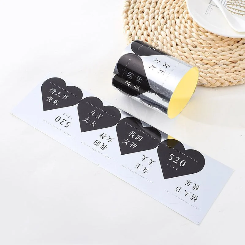 Black round and shaped printed stickers supplied on rolls.
