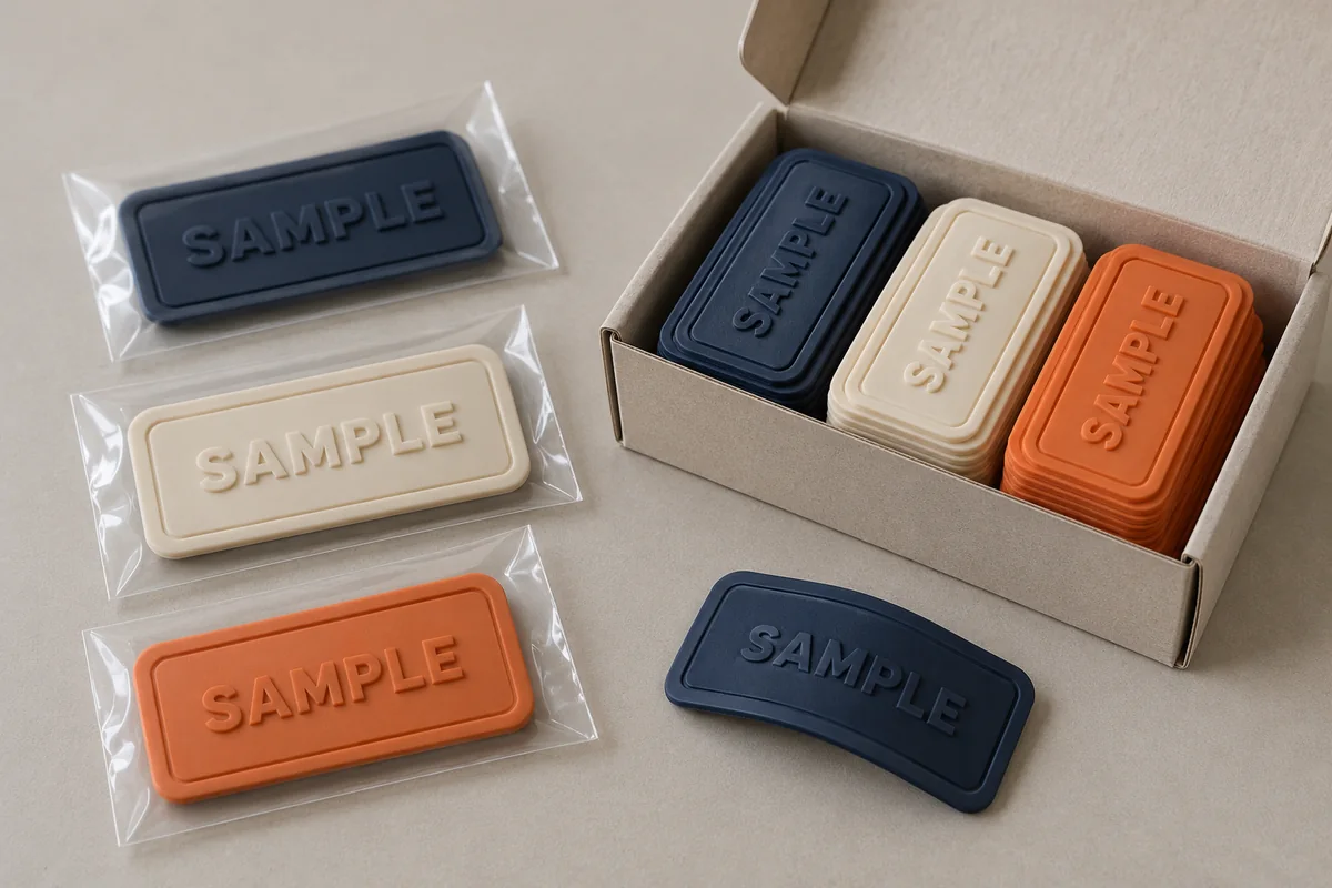 Design example of molded label samples in individual sleeves and an inner box.