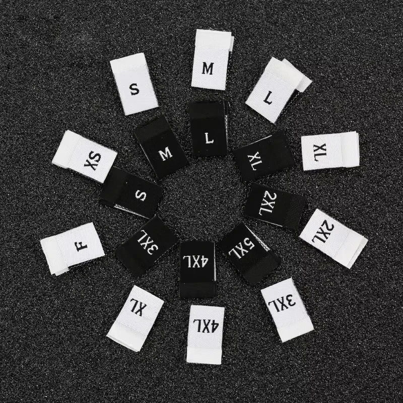 Folded size labels with contrasting letter markings.
