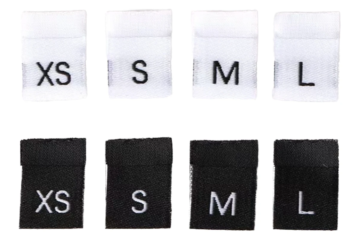 Square black and white size tabs with letter markings.