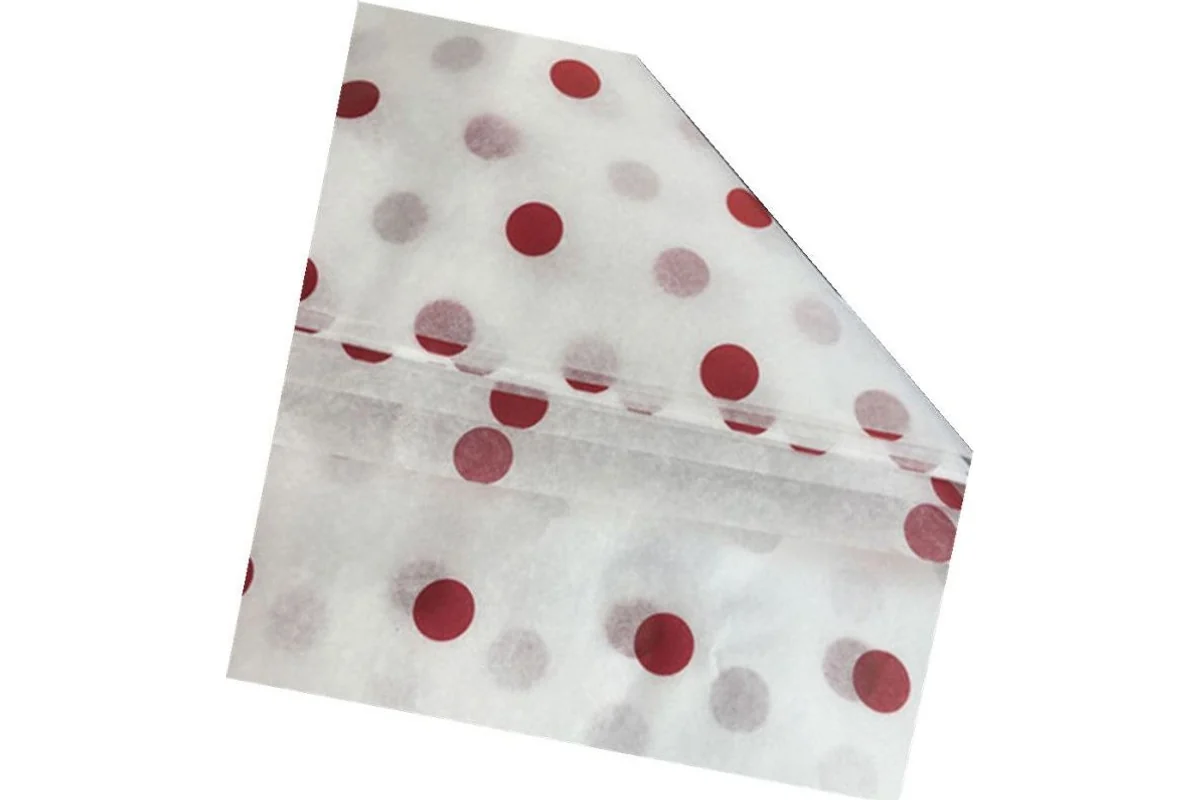 A folded wrapping-paper sheet printed with red polka dots.